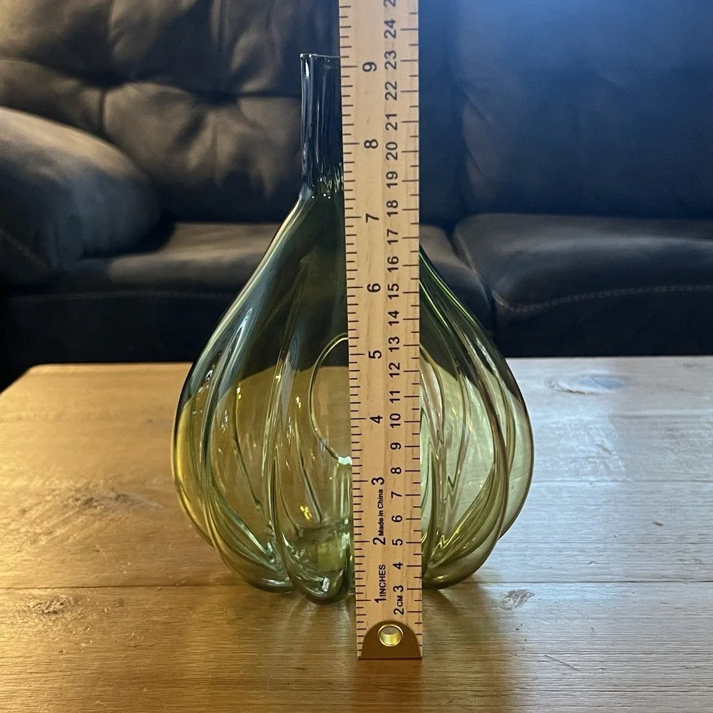 Smith and Hawkin Poland Handmade Art Glass Green Pumpkin Fall Decor Candle Dish